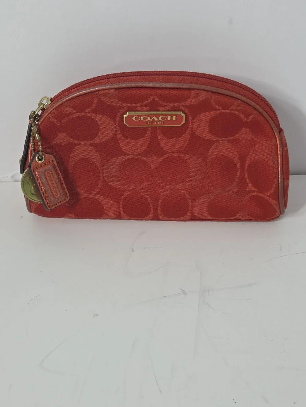 coach for estee lauder red canvas cosmetic case limited edition holiday 2010